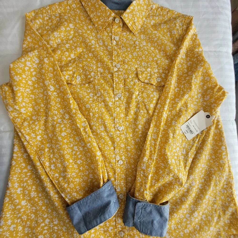 Yellow Floral Womens Button Long Sleeve ShirtSt Johns Bay Size L  NWT - Picture 2 of 15